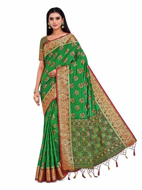 Mimosa Womens Art Silk Saree Kanjivaram Green Color