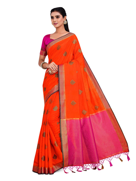 Mimosa Womens Art Silk Saree Kanjivaram Orange Color