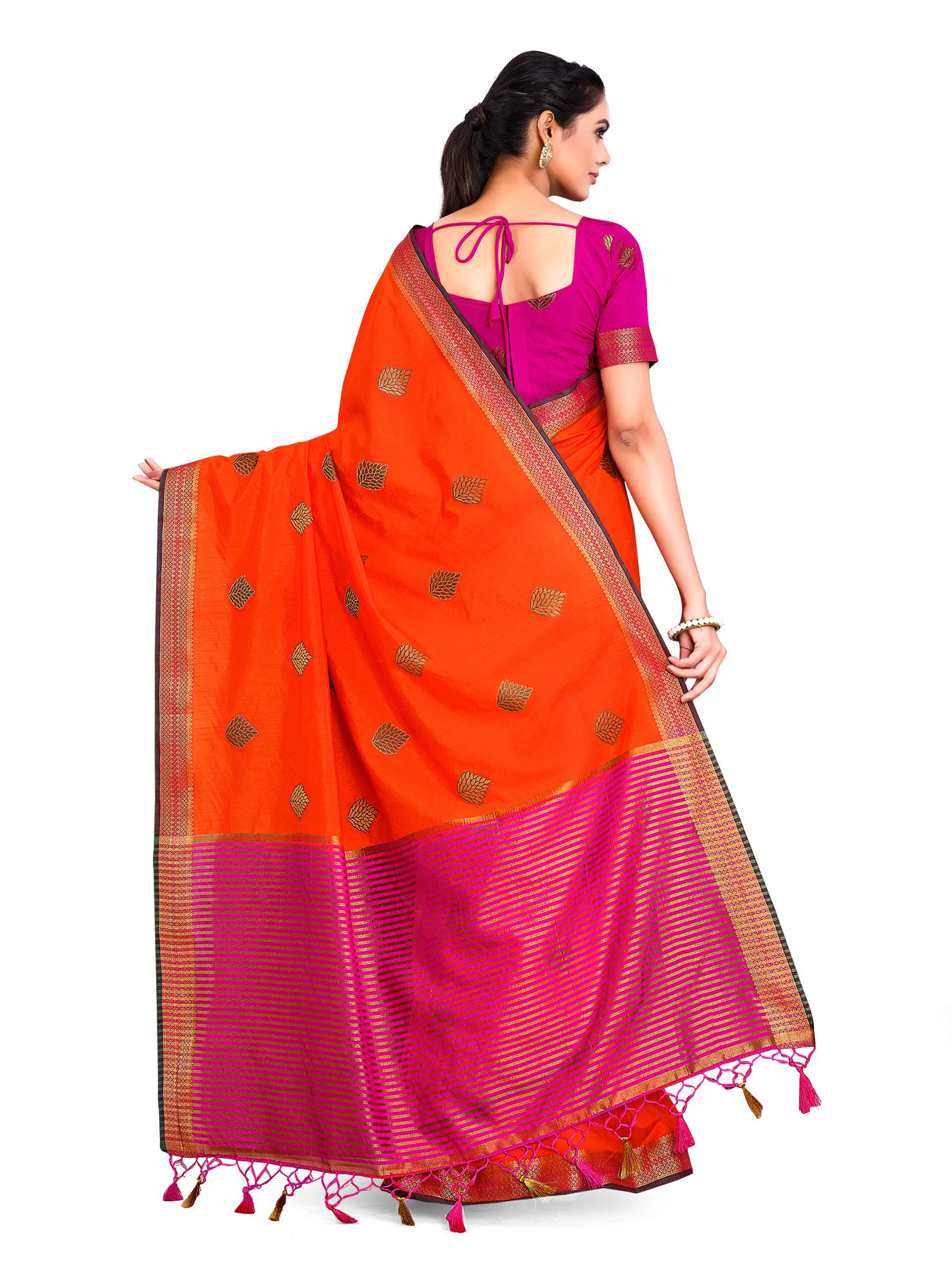 Mimosa Womens Art Silk Saree Kanjivaram Orange Color