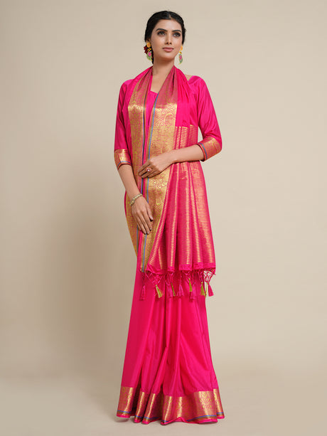 Mimosa Womens Crepe Saree Mysore Silk style Strawberry Color