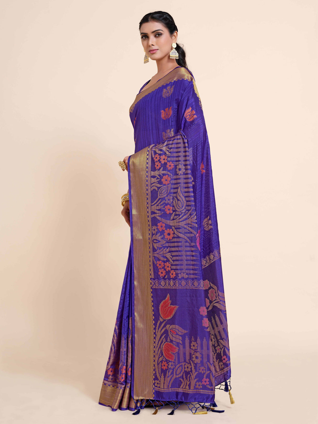 Mimosa Womens Art Silk Saree Kanjivaram style Purple Color