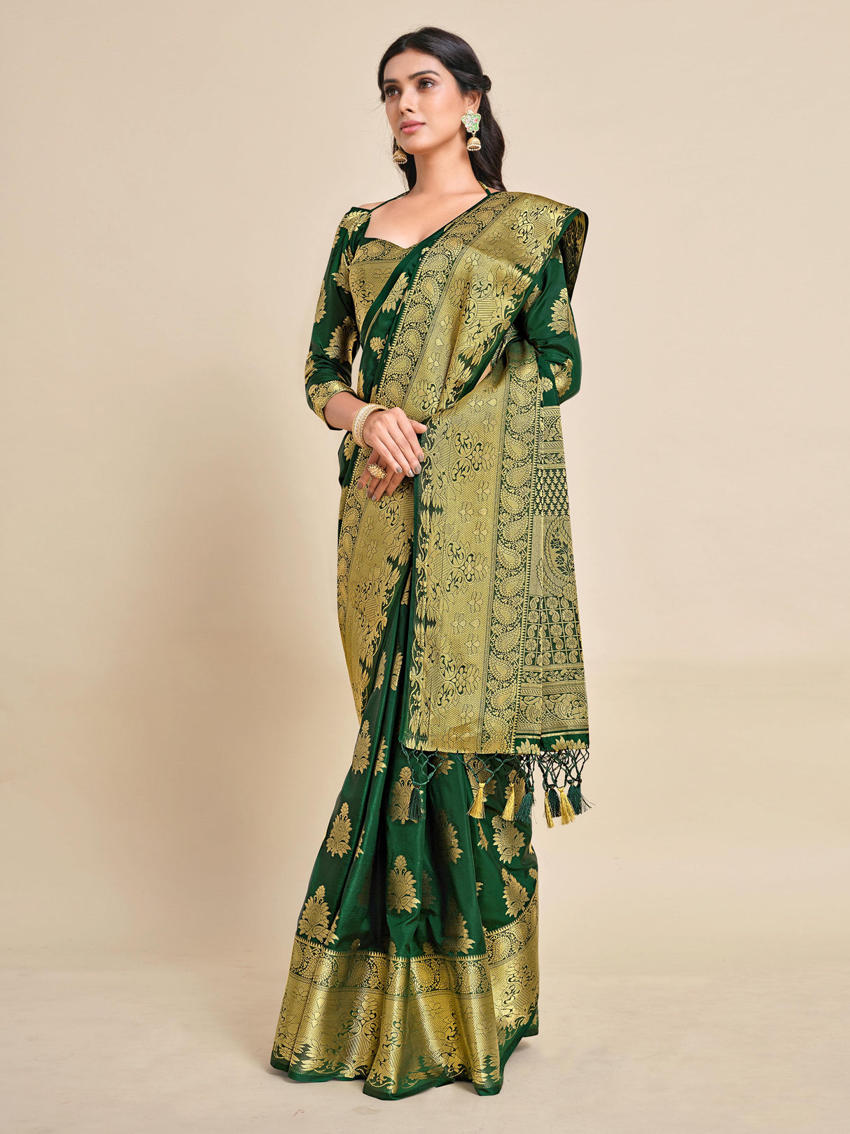 Mimosa Womens Art Silk Saree Kanjivaram BGreen Color