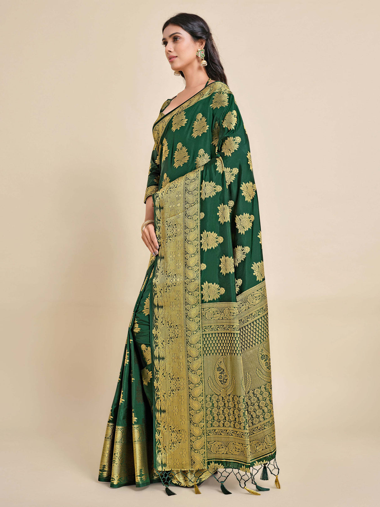 Mimosa Womens Art Silk Saree Kanjivaram BGreen Color