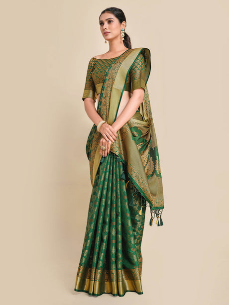 Mimosa Womens Art Silk Saree Kanjivaram BGreen Color