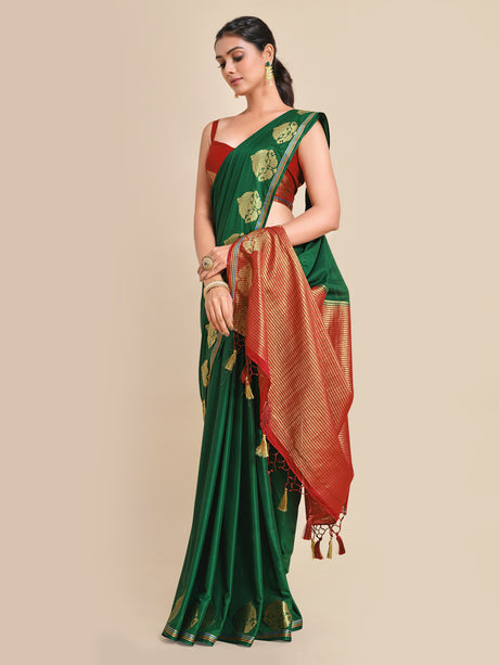 Mimosa Womens Crepe Saree Mysore Silk style BGreen Color