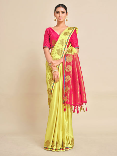 Mimosa Womens Crepe Saree Mysore Silk style Yellow Color