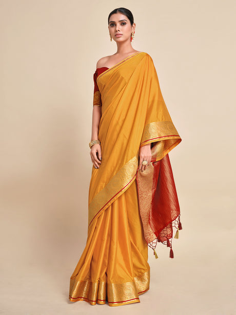 Mimosa Womens Crepe Saree Mysore Silk Mustard Color