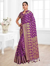 Mimosa Womens Crepe Saree Mysore Silk Purple Color