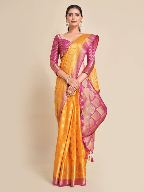 Mimosa Womens Crepe Saree Mysore Silk Gold Color