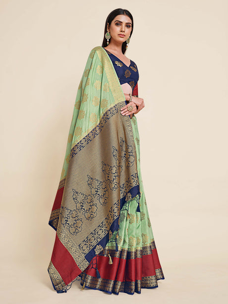 Mimosa Womens Art Silk Saree Kanjivaram Pista Color