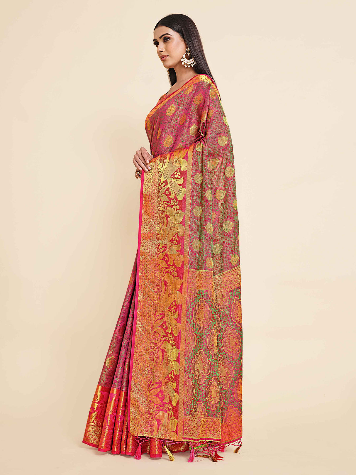 Mimosa Womens Art Silk Saree Kanjivaram Rani Color