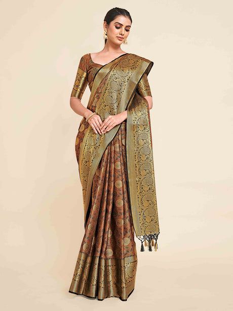 Mimosa Womens Art Silk Saree Kanjivaram Black Color