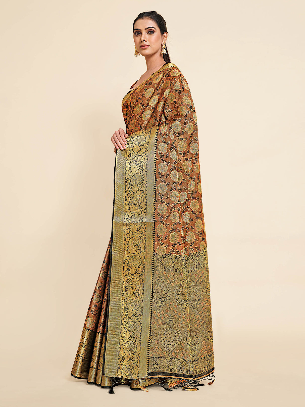 Mimosa Womens Art Silk Saree Kanjivaram Black Color