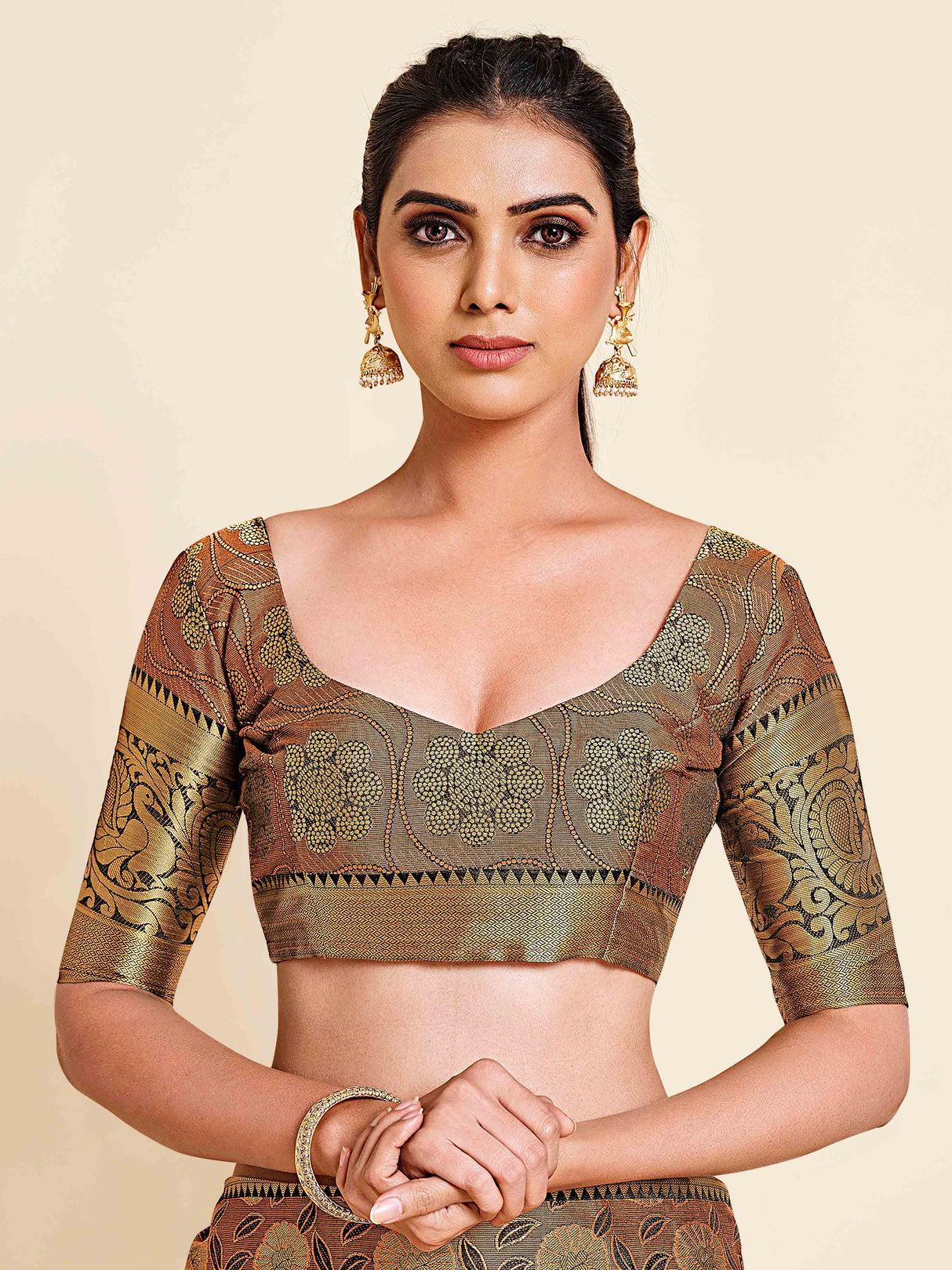 Mimosa Womens Art Silk Saree Kanjivaram Black Color