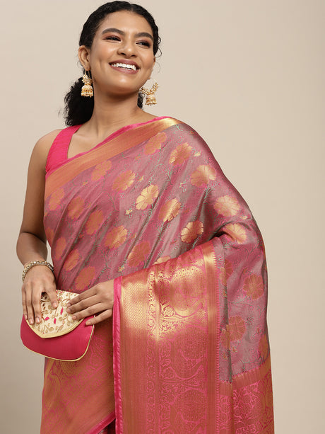 Mimosa Womens Art Silk Saree Kanjivaram Gajjari Color
