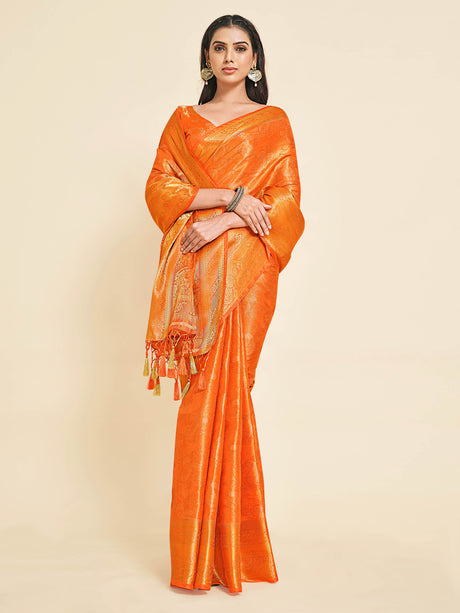 Mimosa Womens Art Silk Saree Kanjivaram Orange Color