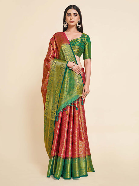 Mimosa Womens Art Silk Saree Kanjivaram Rani Color