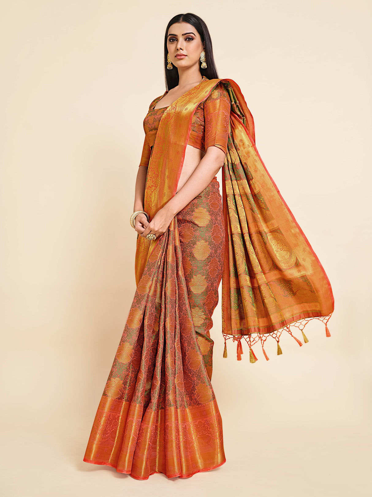 Mimosa Womens Art Silk Saree Kanjivaram Gajjari Color