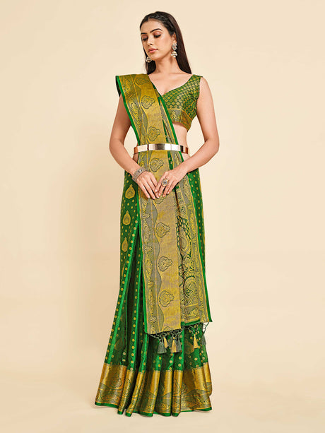 Mimosa Womens Crepe Saree Mysore Silk Green Color