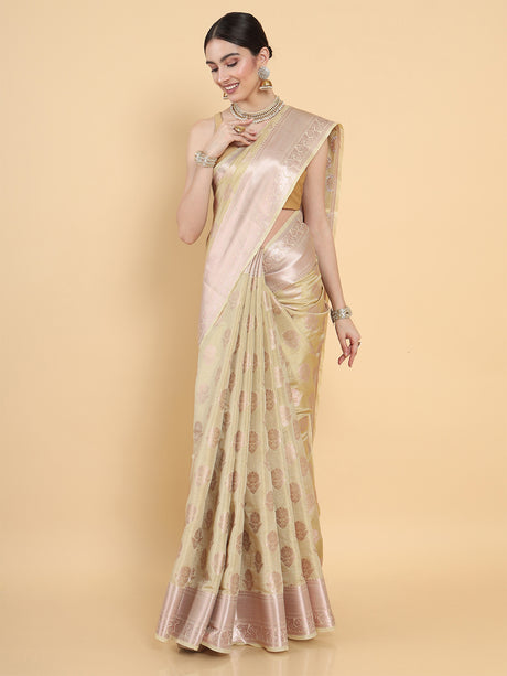 Mimosa Womens Art Silk Saree Kasavu Cream Color