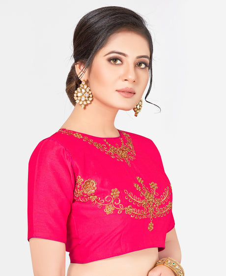 MIMOSA Semi Stitched Raw Silk Blouse Embroidery Work