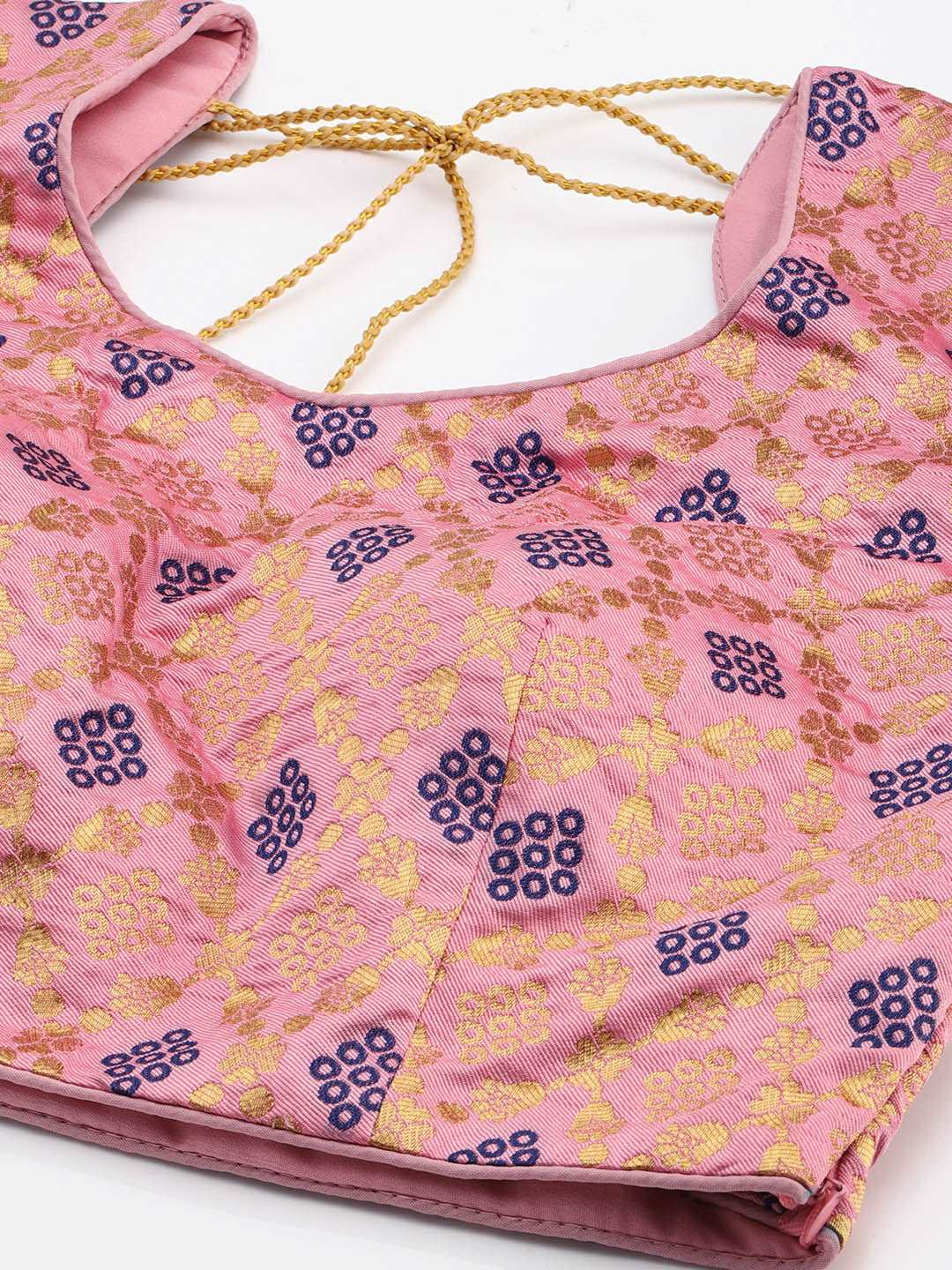 Mimosa Women Pink & Blue Woven Design Readymade Saree Blouse