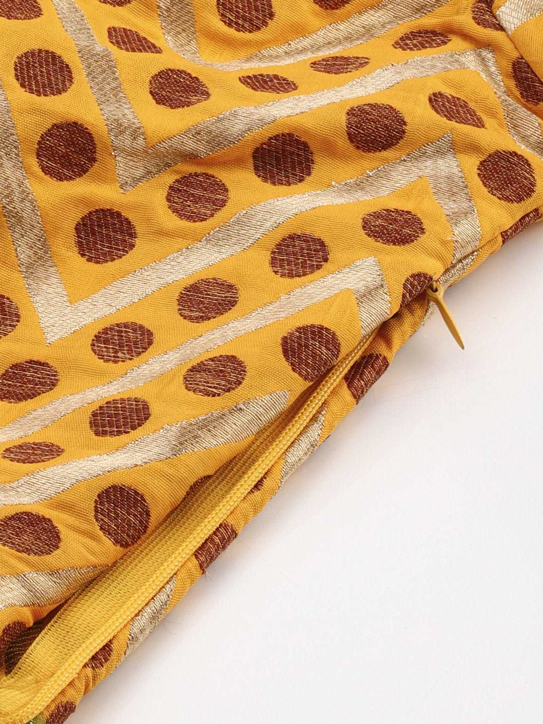 Mimosa Women Mustard Yellow & Golden Woven Design Readymade Saree Blouse