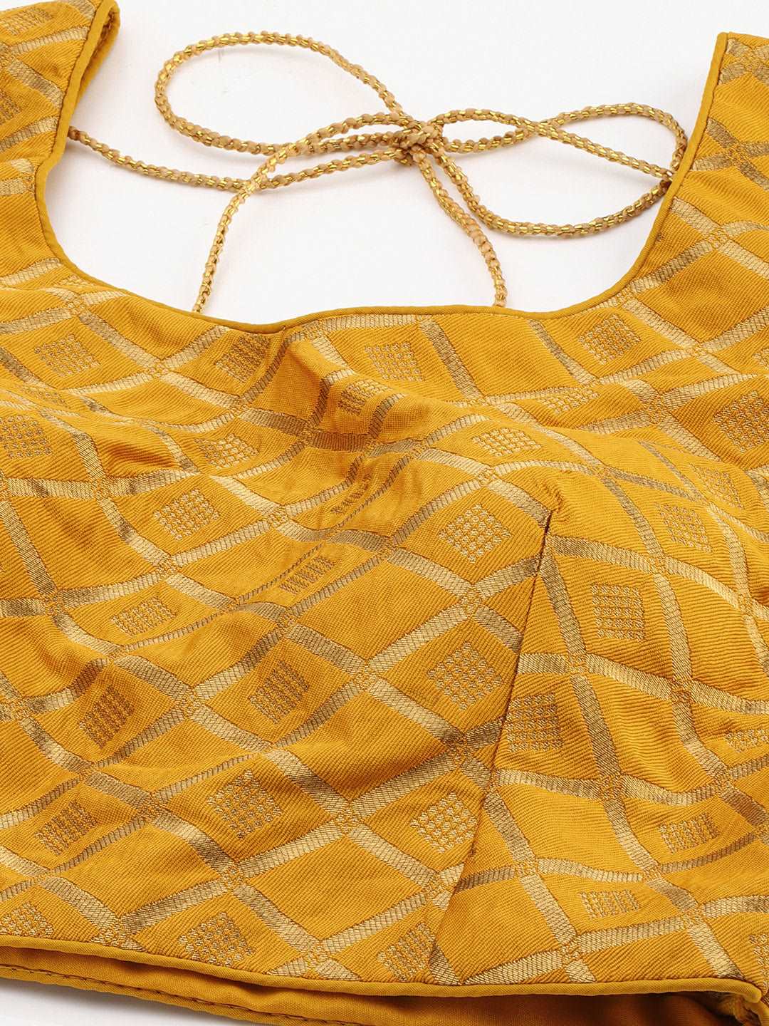 Mimosa Women Mustard Yellow & Golden Woven Design Readymade Saree Blouse
