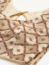 Mimosa Women Beige & Brown Woven Design Readymade Saree Blouse