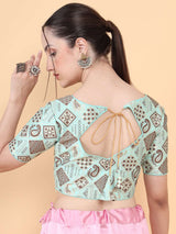 Mimosa Turquoise Blue Woven Design Readymade Blouse
