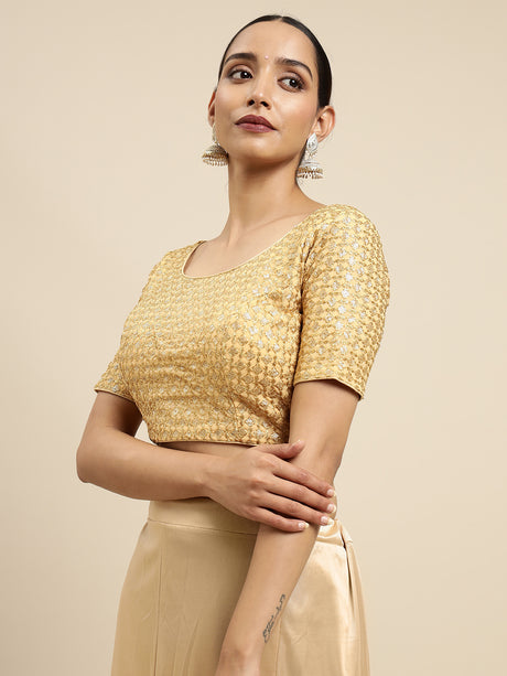 Mimosa Women√äBrown Embroidered Readymade Blouse