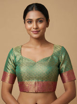 MIMOSA Women's Woven Design Kanjivaram Style Art Silk Saree with Blouse Piece - Rama (SA00002734RMFREE)