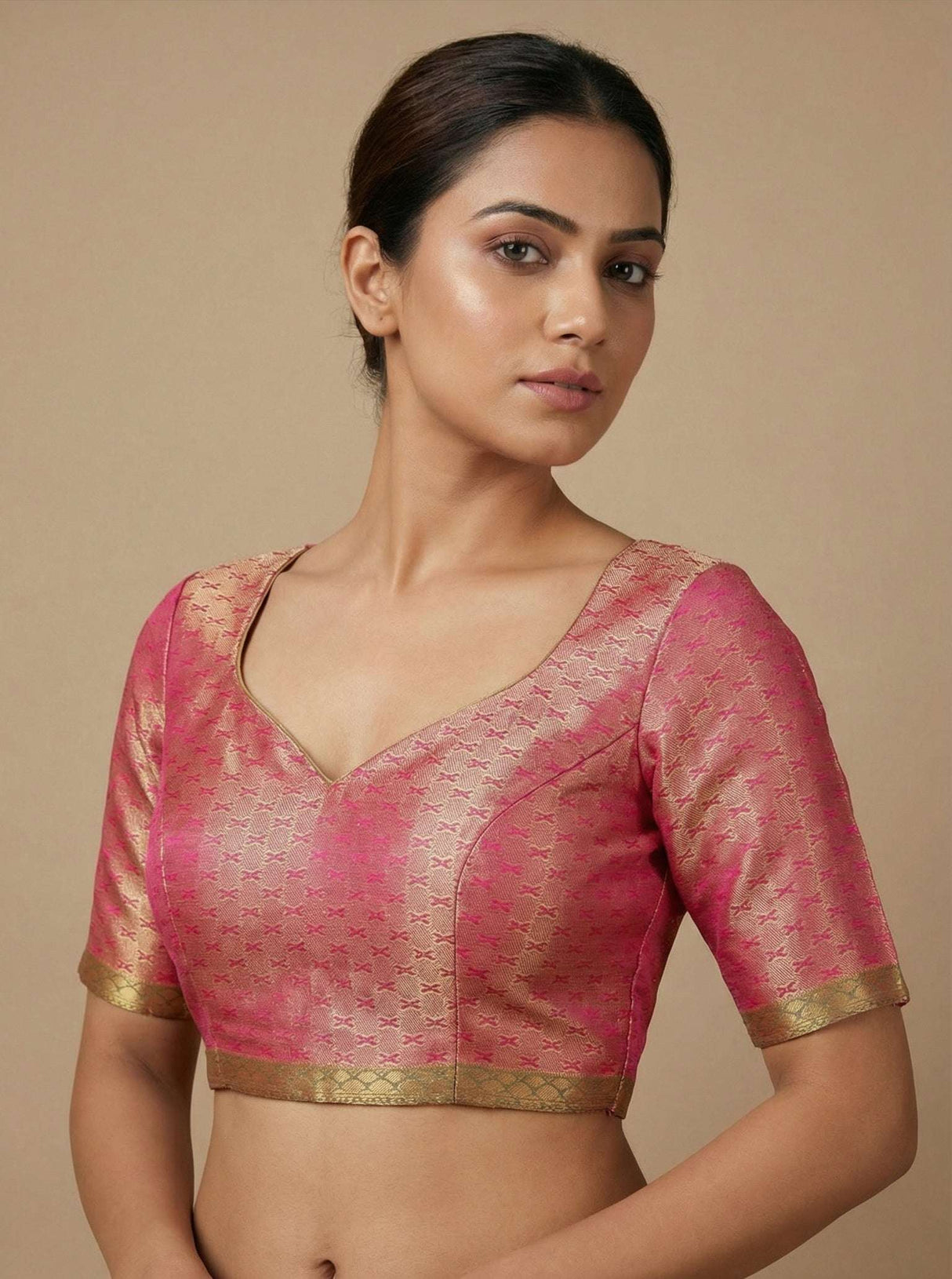 MIMOSA Women's Woven Design Kanjivaram Style Art Silk Saree with Blouse Piece - Rani Pink (SA00002734RNFREE)