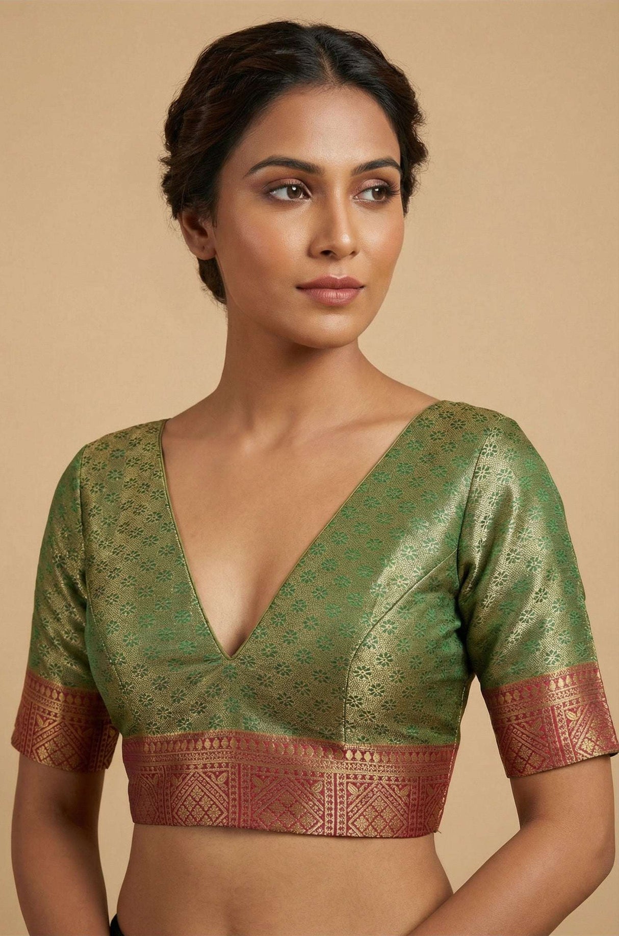 MIMOSA Women's Woven Design Kanjivaram Style Art Silk Saree with Blouse Piece - Green (SA00002804GRNFREE)