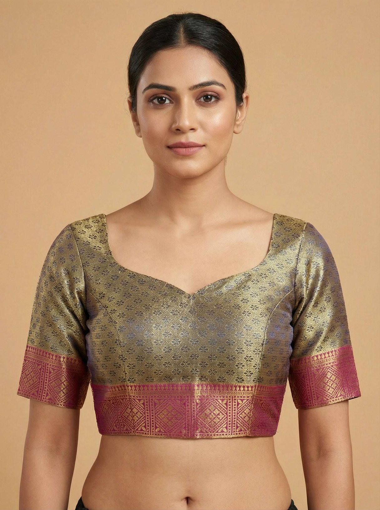 MIMOSA Women's Woven Design Kanjivaram Style Art Silk Saree with Blouse Piece - Navy Blue (SA00002804NVFREE)