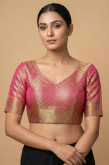 MIMOSA Women's Woven Design Kanjivaram Style Art Silk Saree with Blouse Piece - Rani Pink (SA00002804RNFREE)