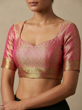 MIMOSA Women's Woven Design Kanjivaram Style Art Silk Saree with Blouse Piece - Rani Pink (SA00002866RNFREE)