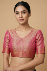 MIMOSA Women's Woven Design Kanjivaram Style Art Silk Saree with Blouse Piece - Rani Pink (SA00002477RNFREE)