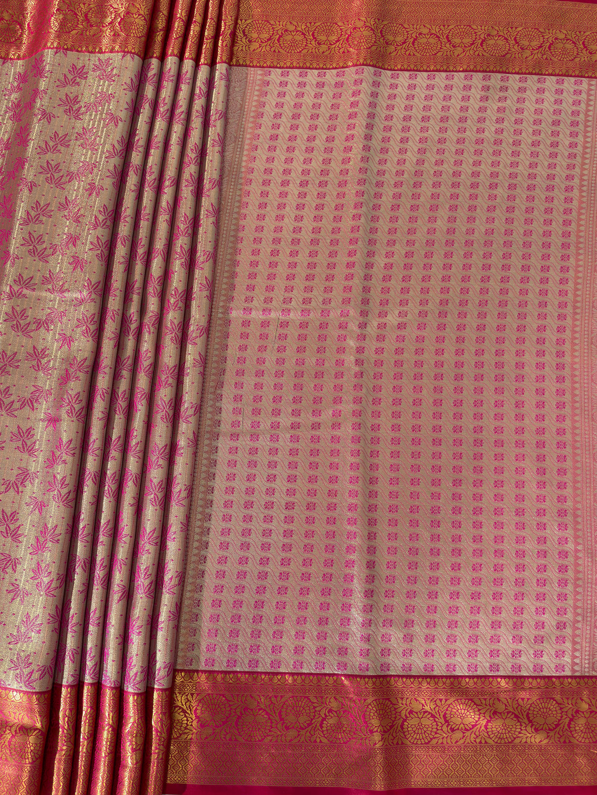 MIMOSA Women's Woven Design Kanjivaram Style Art Silk Saree with Blouse Piece - Rani Pink (SA00002477RNFREE)