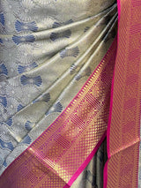 MIMOSA Women's Woven Design Kanjivaram Style Art Silk Saree with Blouse Piece - Navy Blue (SA00002804NVFREE)