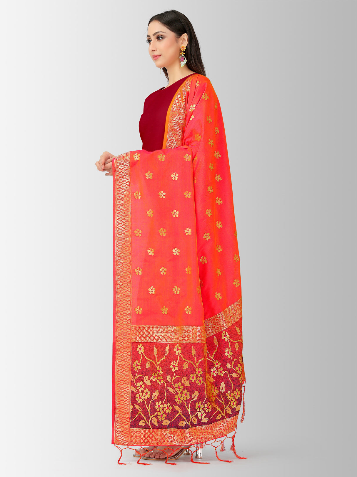 MIMOSA Women's Banarasi Art Silk dupatta Pink Color