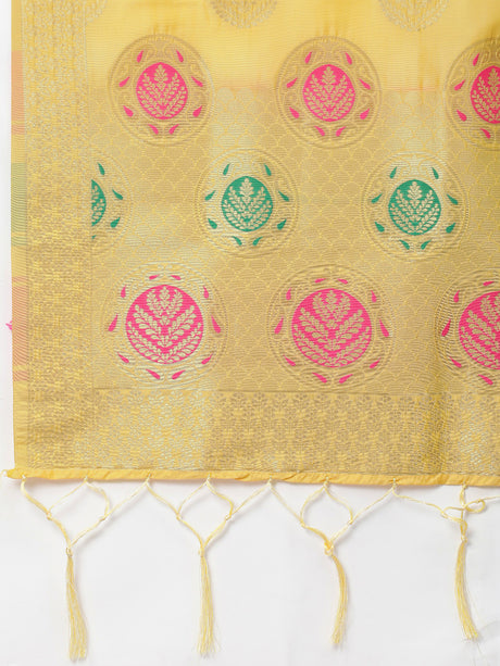 MIMOSA Yellow & Gold-Toned Woven Design Dupatta