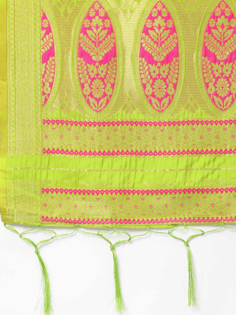 MIMOSA Lime Green & Gold-Toned Woven Design Dupatta