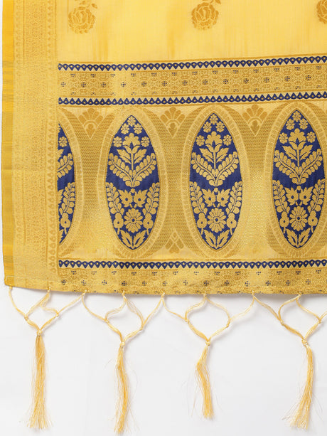 MIMOSA Yellow & Gold-Toned Woven Design Dupatta