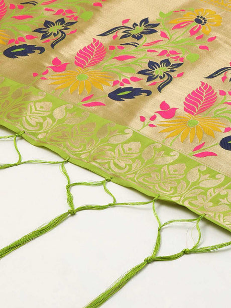 MIMOSA Olive Green Woven Design Art Silk Dupatta with Zari