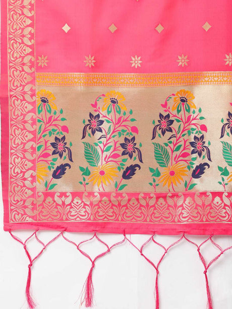 MIMOSA Coral Pink & Gold-Toned Woven Design Dupatta