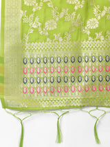 MIMOSA Lime Green & Gold-Toned Woven Design Dupatta