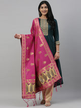 MIMOSA Pink & Gold-Coloured Woven Design Dupatta