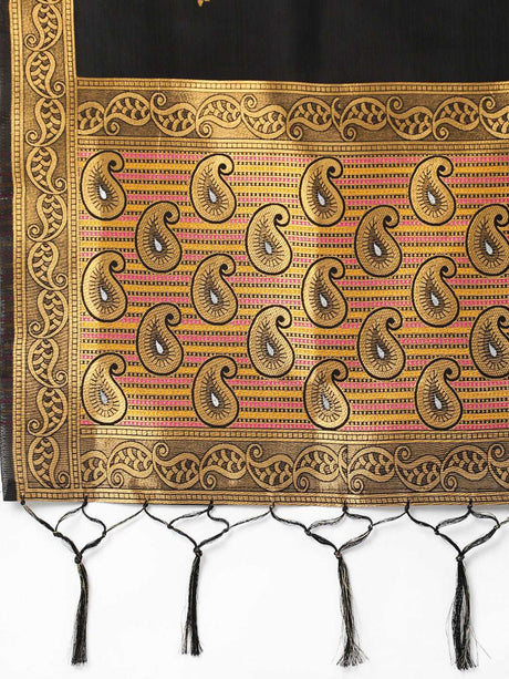 MIMOSA Black & Gold-Toned Woven Design Dupatta