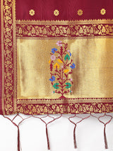 MIMOSA Maroon & Gold-Toned Woven Design Dupatta